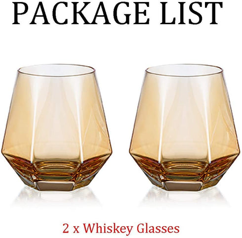 Old Fashioned Glass Whiskey Glasses Rocks Glasses Diamond glasses Set of 2, Whiskey Glass Set Scotch Glass Fathers Mothers Day Gifts Tilted 10-Ounce Modern Look for Men Women, Dad, Husband, Friends