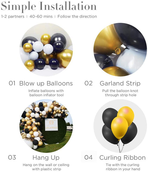 Black and Gold Balloon Arch Garland Kit-Macaron Black Balloon Metallic Gold Balloon White Balloon 132Pcs for Independence Day Birthday,Fiesta,Wedding,Christmas and Engagement.