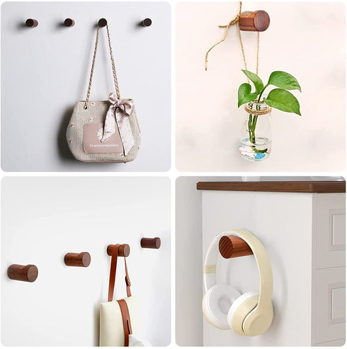 COCOYA 6Pack Wood Hooks for Wall, Minimalist Walnut Peg Easy to Install Natural Cute Mid Century Modern Small Simple Rustic Entryway Decor, for Hanging Hat Cap Backpack Bag Coat