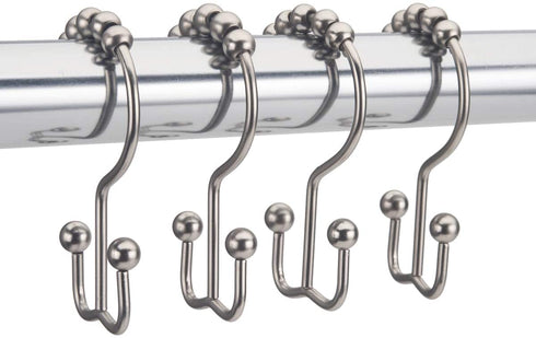 Amazer Shower Curtain Rings, Rust-Resistant Metal Double Shower Hooks for Curtain Rolling Shower Curtain Hooks Rings Shower Rings for Bathroom Shower Curtain Rod , Matte Nickel, Set of 12 Rings