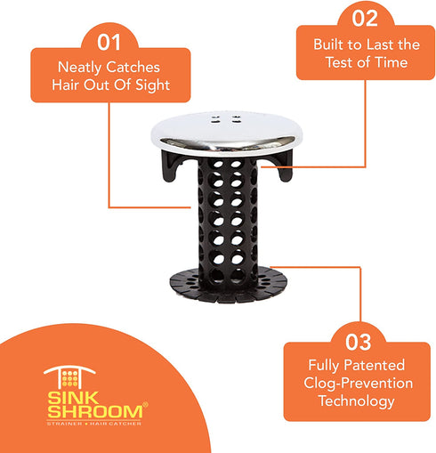 SinkShroom Chrome Edition Revolutionary Bathroom Sink Drain Protector Hair Catcher, Strainer, Snare, Black
