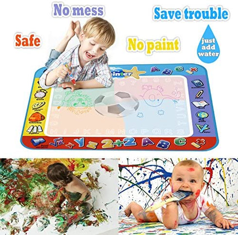 Alago Aqua Coloring Mat,Kids Toys Large Water Painting Mat,Toddlers Doodle Pad with 4 Colors,Gifts for Girls Boys Age 3 4 5+ Years Old,4 Pens,Drawing Molds and Booklet Included