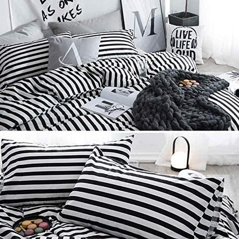 Wellboo Black Striped Pillowcases King Women Men Black and White Striped Pillow Cases Cotton Adults Teens Vertical Stripes Comforter Pillow Covers Black Striped Pillow Shams Envelope Closure 2 PCS