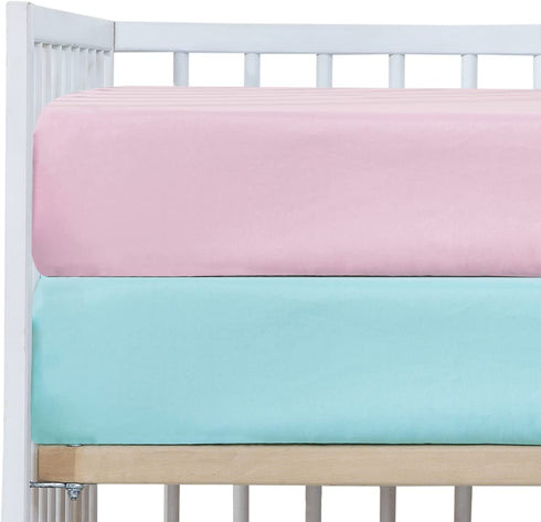 Crib Sheets Girl 2 Pack Set, Pink and Aqua Fitted Crib Sheets Set for Boys and Girls, Soft Baby Sheets for Crib? Size 28 x 52 inches, with 8 Inches Pocket, Fits Standard Crib & Toddler Mattress