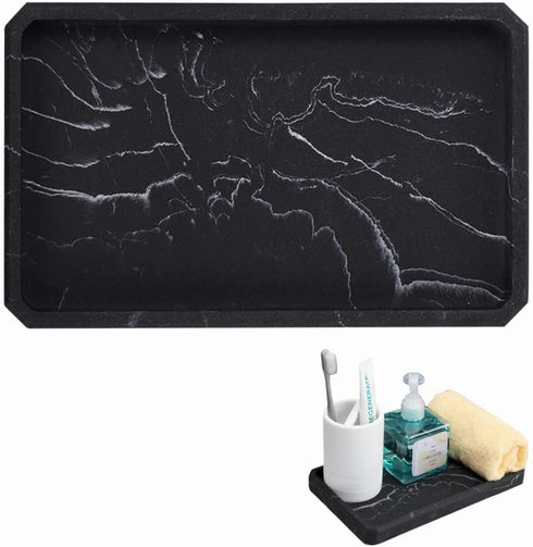 LKKL Vanity Tray, Bathroom Tray Toilet Tank Storage Tray, Kitchen Sink Trays, Vanity Countertop Organizer for Candles Soap Towel Holder, Rectangle Black 9"