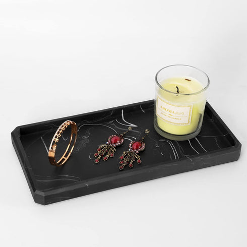 LKKL Vanity Tray, Bathroom Tray Toilet Tank Storage Tray, Kitchen Sink Trays, Vanity Countertop Organizer for Candles Soap Towel Holder, Rectangle Black 9"