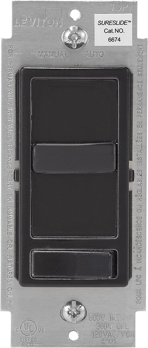 Leviton 6674-P0E SureSlide Universal 150-Watt LED and CFL/600-Watt Incandescent Dimmer, Black