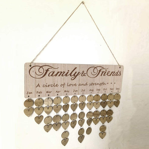 LIOOBO Wooden Birthday Reminder Calendar Plaque Sign Board Wall Hanging Family Decor Plaque (D)