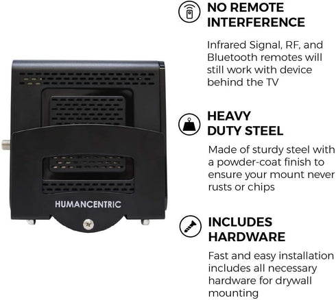 HumanCentric Cable Box Mount and Modem Mount | Adjustable Wall Mount for Small and Wide Devices Like Cable Boxes, Modems, DVD Players, Streaming Media Devices | Patented