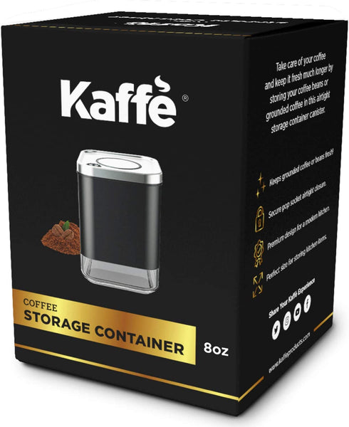 Kaffe Glass Storage Container. Coffee Canister - BPA Free Stainless Steel with Airtight Lid (8oz)