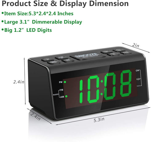Jingsense Digital Alarm Clock Radio with AM/FM Radio, 1.2? Big Digits Display, Sleep Timer, Dimmer and Battery Backup, Bedside Alarm Clocks with Easy Snooze for Bedrooms, Table, Desk Outlet Powered