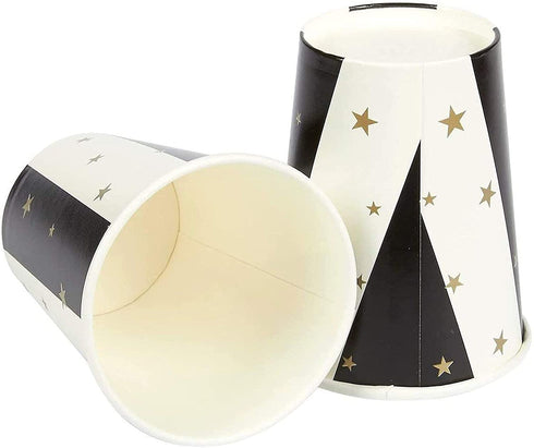 Black and Gold Striped Celebrate Plates, Napkins, Cups, and Cutlery (Serves 24, 144 Pieces)