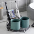 Toothbrush Holder Black for Bathroom Tooth Cup and Electric Toothbrush Organizers and Storage Toothpaste Stand Rack Set Included 3 Toothbrush Slots and 2 Ceramic Bathroom Tooth Cups