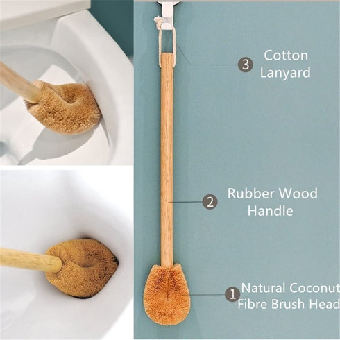 Wood Handle Cleaning Brush for Toilet, Toilet Brush(2 Pack), Natural Coconut Fibre Bristle Toilet Bowl Brush