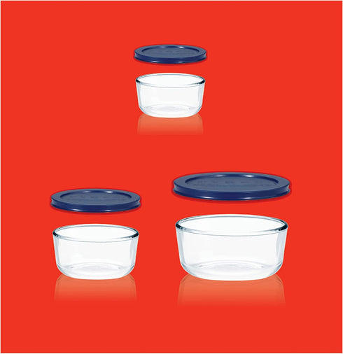 Pyrex Circular Glass Storage Container Set with Lids | 6 Piece Simply Store Meal Prep Glass Food Storage Containers | Microwave, Dishwasher, and Oven Safe | BPA Free Lids | Proudly Made in the USA
