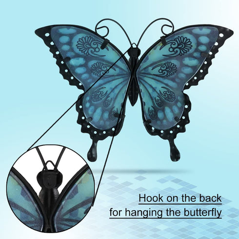 Liffy Metal Butterfly Wall Decor Outdoor Indoor Metal Wall Art Butterfly Hanging Decorations Metal and Glass Garden Theme Home Decorations for Garden Living Room Bedroom