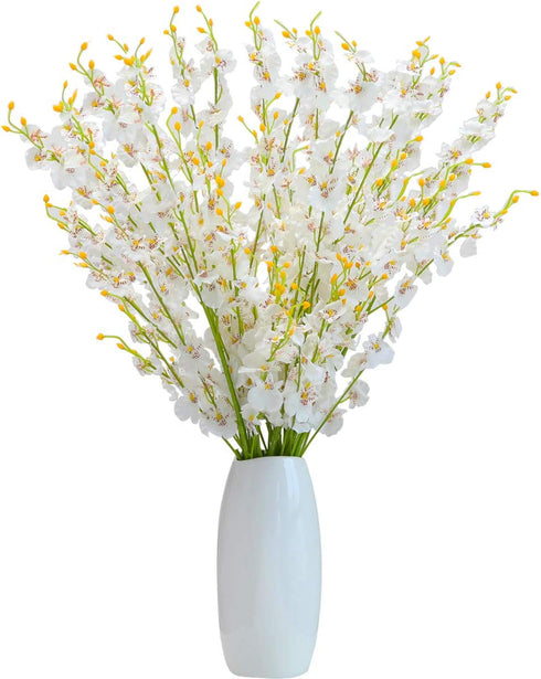 Nubry 12pcs Artificial Orchids Flowers Fake Silk Dancing Lady Orchid Faux Long Stem Flowers in Bulk for Home Wedding Office Party Festive Indoor Outdoor Decoration (White)