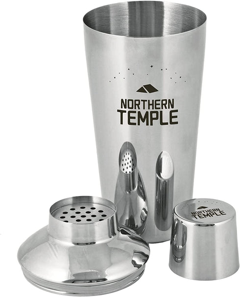 True Retro Cocktail Shaker, 34 Oz Shaker with Jigger Cap & Strainer, Stainless Steel