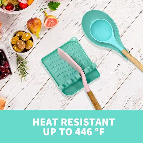 LSVGOE 2 Pack Multiple Utensil Spoon Rest with Drip Pad Non-Slip Heat Resistant Kitchen and Grill Spoon Holder for Spatula, Ladle, Tongs, Kitchen Gadgets, and Cooking Accessories (Lake Green)