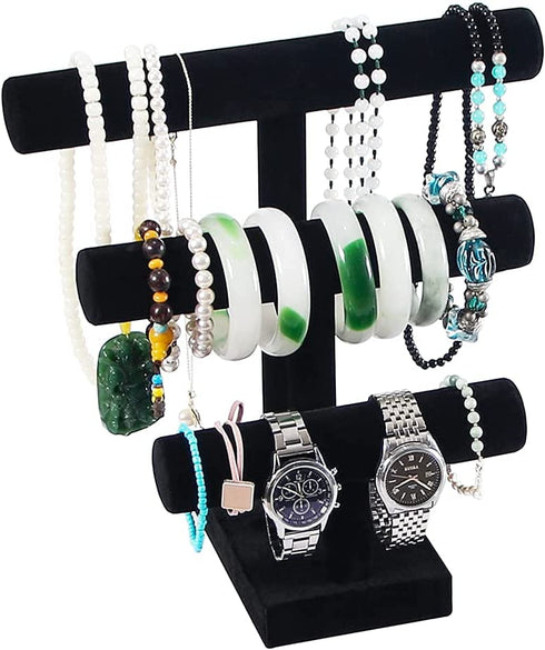 ByKen Jewelry Detachable T Bar Bracelet Display Stand,Bracelet Organizer,Bracelet Holder,Jewelry Display Stand, Long Necklace Bangle Scrunchie Watch Organizer (3 tier?, Black