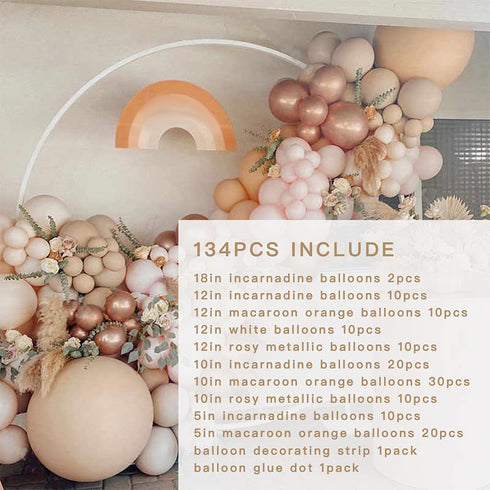 Incarnadin Macaron Orange Balloon Garland Arch kit backdrop 134pcs Rosy Metallic White Balloons Set fancy decoration for Wedding Birthday Balloons Graduation Party babyshower.