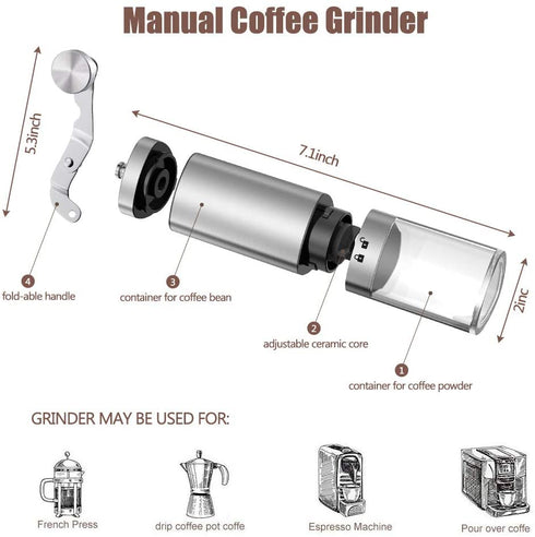 AVNICUD Manual Coffee Grinder, Hand Coffee Grinder with Adjustable Conical Ceramic Burr, Triangular and with Foldable Handle Mill for Precision Brewing