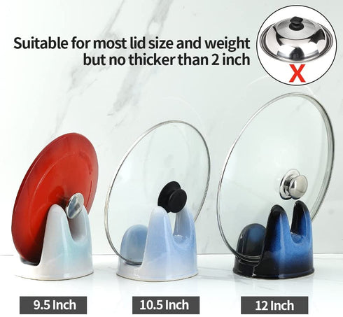 Nihow Pot Lid Holder: Stable Ceramic Pan Lid Holder for Kitchen Counter Decor/Countertop/Stove Top- Heat Resistant & Dishwasher Safe - Elegant Black & Blue (1PC)