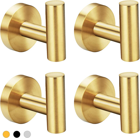 stusgo 4 Packs Matte Brass Finish Towel Hook for Wall Modern Gold Towel Hook Coat Hooks Robe Hooks SUS304 Stainless Steel Bathroom Towel Hooks