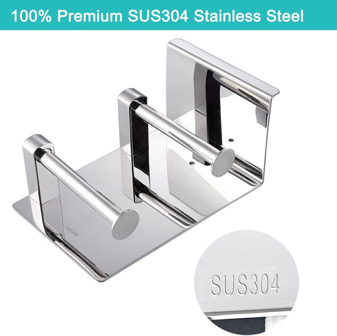 FANHAO Adhesive Toilet Paper Holder, Double Roll Toilet Tissue Holder with Shelf for Bathroom Kitchen, 3M Self Adhesive No Drilling or Wall-Mounted, SUS304 Stainless Steel Polished