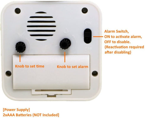 Betus Non-Ticking Robot Alarm Clock Stainless Metal - Wake-up Clock with Flashing Eye Lights and Hand Clip (White)