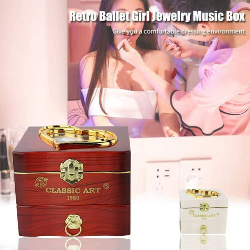FOUUA Musical Jewelry Box, Ballerina Themed Girl Musical Jewellery Box, White Wind Up Kids Music Case with Drawer and Swan Lake Tune Gift for Daughter Girlfriend on Birthday Christmas Valentine's (Brown)