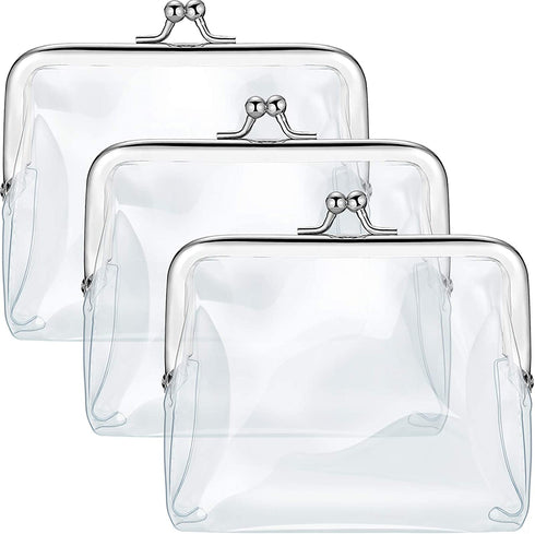 Weewooday 3 Pieces Clear Coin Purse Transparent Change Purse for Women, PVC Kiss-Lock Clear Coin Wallet for Carrying Your Change