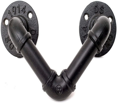 Industrial Bathroom Accessories Set. Toilet Paper Holder with Dark Wood Shelf, Hand Towel Holder, and Towel Hooks for Bathroom Wall Mounted. Black Farmhouse Bathroom Decor and Restroom Decor