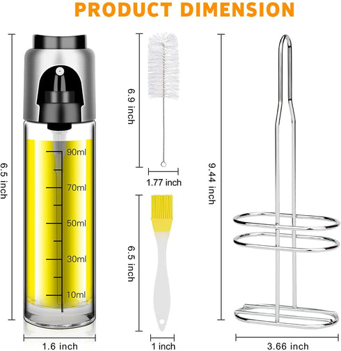 BEYAHELA Oil Spritzer Bottle for Air Fryer 2 Pack with Holder, Oil Mister for Air Fryer, Food Grade Glass Olive Oil Spray Bottle for BBQ Salad Baking Roasting or Grilling Frying BPA Free