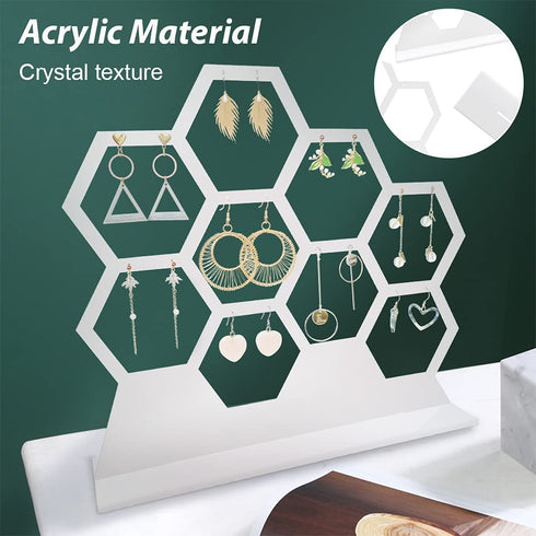 Earring Holder, Acrylic Stud Earring Stand Display, Honeycomb Clear Earrings Organizer Jewelry Organizer, Window Display Props Ladies Women Gifts Home Use (White)