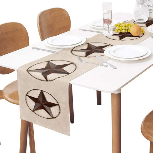 Texas Western Star Rustic Table Runner-Cotton linen-Long 90 inche Barn Star Dresser Scarves,Kitchen Coffee/Dining Farmhouse Cowboy Tablerunner for Country Home Living Room,Holiday Dinner Scarf Decor