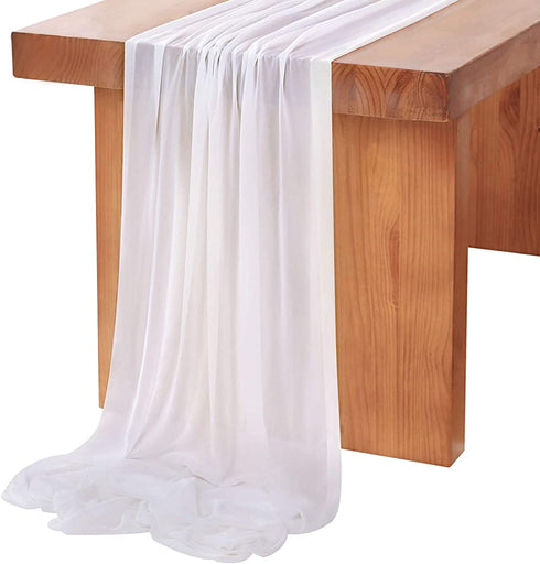 10Ft 2 Packs White Chiffon Table Runners 27x120 Inches Long Romantic Sheer Runner for Boho Wedding Party Bridal Shower Decorations