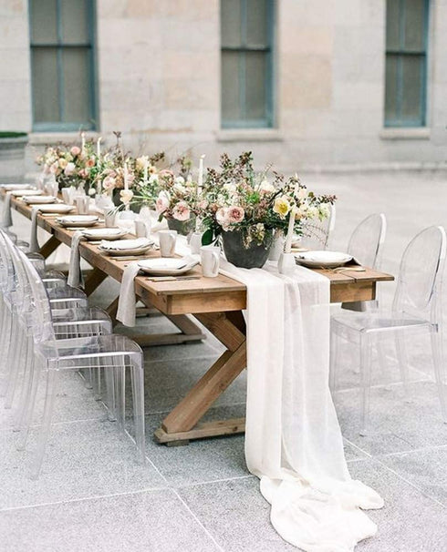 10Ft 2 Packs White Chiffon Table Runners 27x120 Inches Long Romantic Sheer Runner for Boho Wedding Party Bridal Shower Decorations