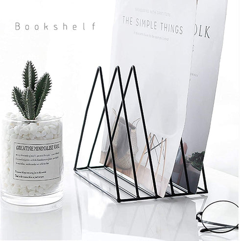 Triangle File Holder,5 Slot Metal Vinyl Record Stand Holder Magazine Newspaper Holder Photography Props for Office Home 2 Pcs (2pc Black)