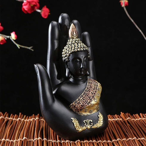 Resin Palm Buddha Statue?Buddha Sitting in Hand Statue,Meditating Thai Buddha,Home Decoration Buddha Statue?Suitable for Hallway, Bedroom, Living Room and Other Places