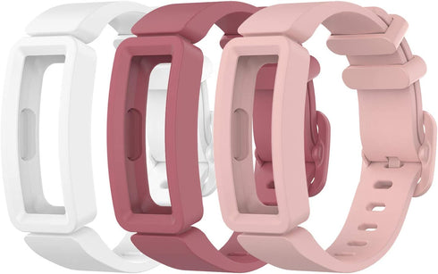 EEweca 3-Pack Bands Compatible with Fitbit Ace 2 Replacement Strap for Kids (White, Rose Pink, Soft Pink)