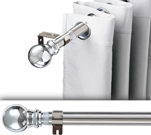 1 Inch Adjustable Curtain Rod Set-Silver Curtain Rods for Windows 34 to 68"- Sturdy Single Drapery Rod for Sliding Door, Bedroom, Kitchen,Living Room (With 2 Brackets)