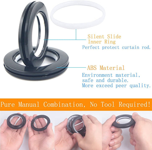 32 Pack Curtain Grommet, Inner Diameter 1-9/16"(40mm) Curtain Eyelet Rings Roman Ring Grommet Curtains Grommets kit for Casement Eyelet Tool Accessory (Black)