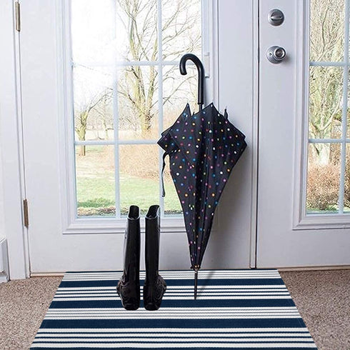 OJIA Striped Doormat 2'x3' Cotton Hand Woven Welcome Doormats Machine Washable Indoor/Outdoor Small Rugs Front Porch Rug Farmhouse Mat for Entryway/Kitchen/Laundry/Bathroom