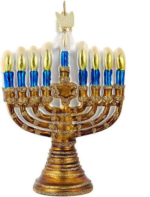 Kurt Adler Noble Gems Gold Jewish Menorah Glass Holiday Hanukkah Ornament
