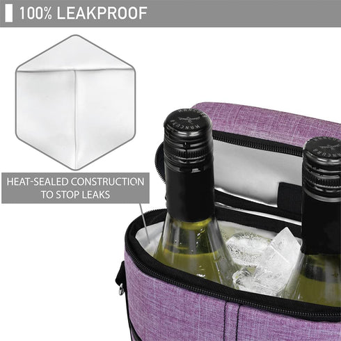 OPUX Insulated 2 Bottle Wine Tote Carrier | Padded Wine Cooler Bag for Travel Picnic BYOB | Portable Wine Bag with Shoulder Strap and Carry Handle, Wine Gifts - Purple