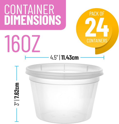 24-Pack Plastic Deli Containers with Airtight Lids, 16oz - Disposable Food Storage Containers for Meal Prep, Takeout, Restaurant, and More - Multipurpose Clear Plastic Containers - Microwaveable