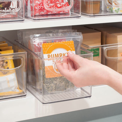 mDesign Plastic Food Storage Organization Container Bin w/Handles, for Kitchen, Pantry, Cabinet, Fridge/Freezer, Countertop - Organizer for Refrigerator Snacks - Ligne Collection -Clear