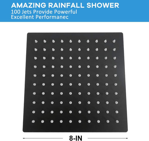 HIGH PRESSURE Rain Shower head, NearMoon High Flow Stainless Steel Square ShowerHead, Pressure Boosting Design, Awesome Shower Experience Even At Low Water Flow (8 Inch, Matte Black)