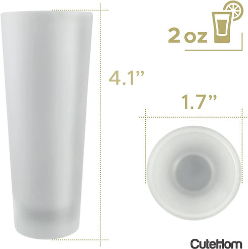 Frosted Shot Glasses, Tequila Shooter, Tall Heavy Base Frosty Glass, Mezcal Vodka and Liquor Mini Cups, 2 oz. Set of 8